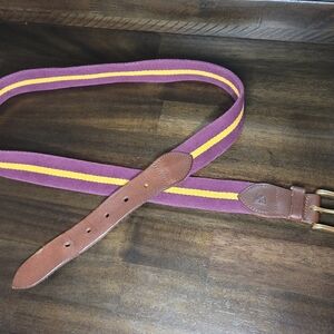 Danuel Cremieux Canvas Men's Belt Brown Leather Waistband Brass Buckle 42